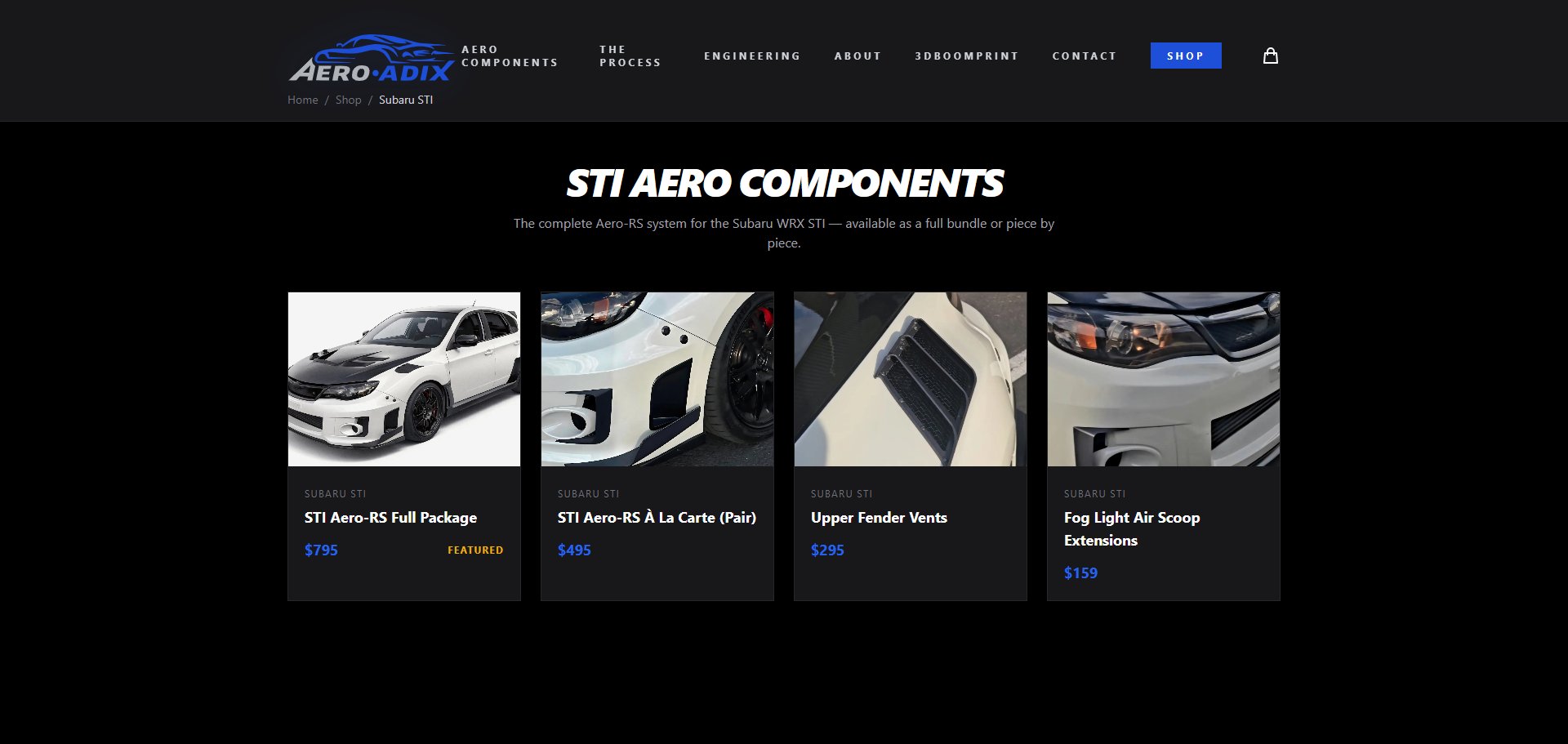 STI category page — full Aero-RS system available as a bundle or individual pieces